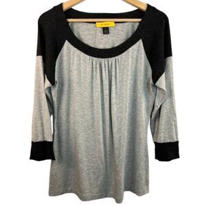 St. John Gray Black Color block 3/4 Sleeve Pleated Top Size Large